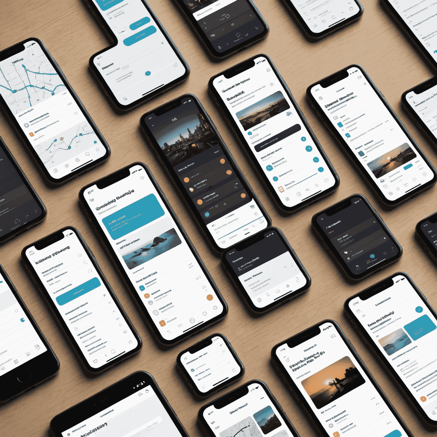 A collage of mobile interface designs, wireframes, and user flow diagrams, emphasizing intuitive and engaging mobile UI/UX