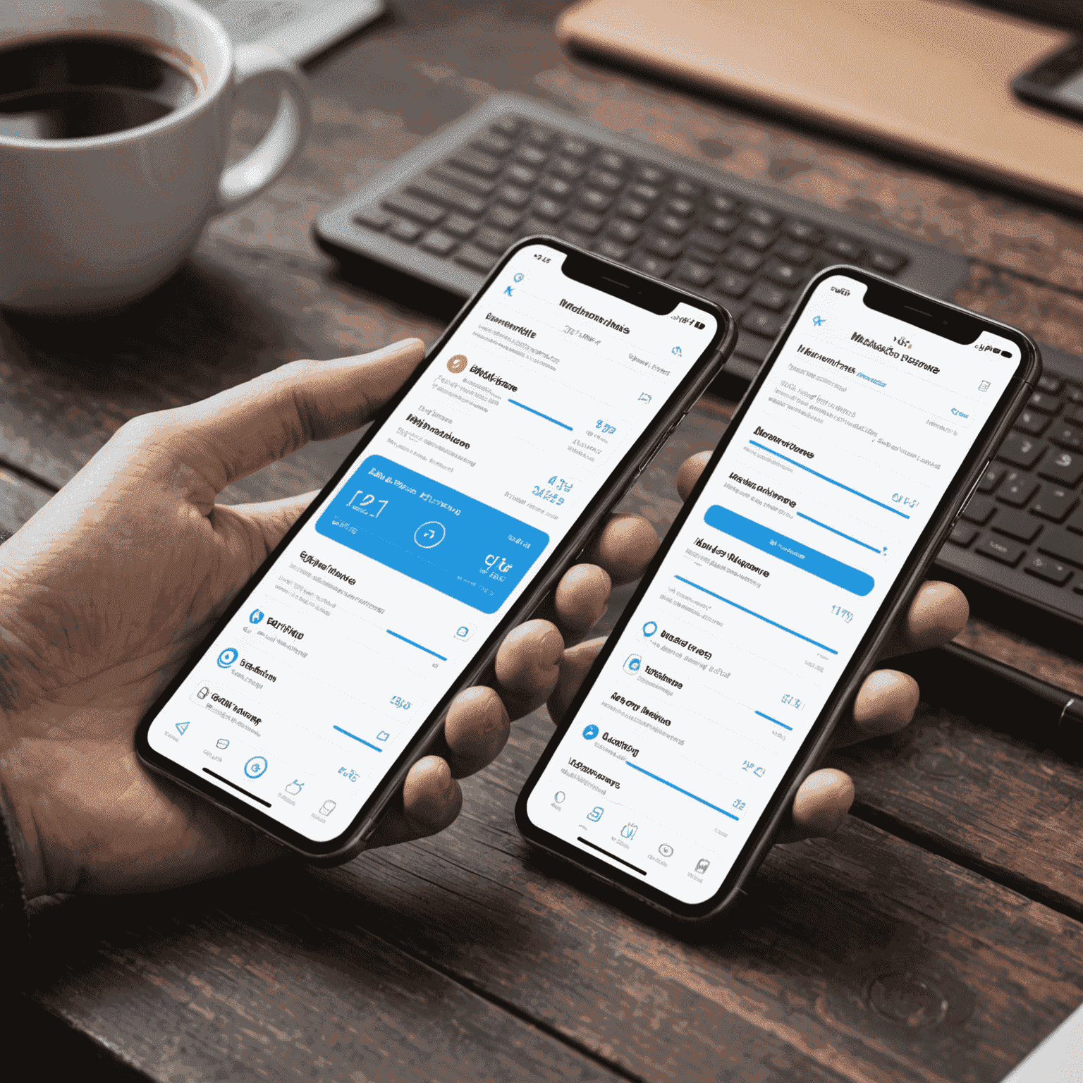 A split-screen view of a mobile app before and after maintenance, showing improved performance metrics and updated features